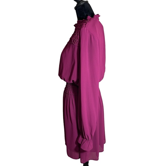 She + Sky Magenta Long Sleeve Mini Dress Sheer With Lining Women’s Size Medium - Picture 5 of 9